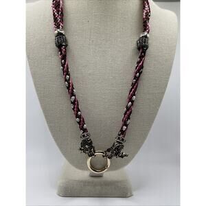 Ouroboros Dragon Necklace Bracelet Rhinestone Crochet Cord Mix Metal Brown Pink